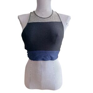 Outdoor Voices Tri-Tone Slashback crop top in black, blue and grey Size Small